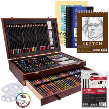US Art Supply 162-Piece Deluxe Mega Wood Box Art, Painting & Drawing Set