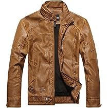 Chouyatou Men's Vintage Stand Collar Leather Jacket