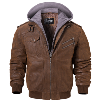 FLAVOR Men's Real Leather Bomber Jacket