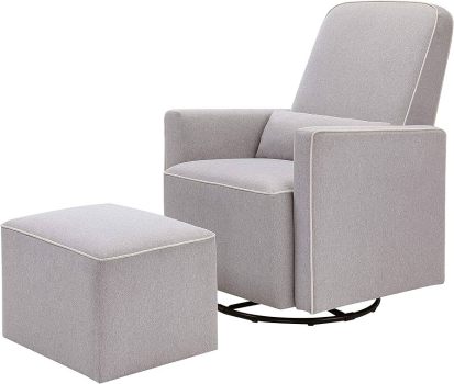 DaVinci Olive Upholstered Swivel Glider with Ottoman