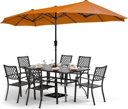 PHI VILLA Outdoor Patio Dining Set 6 Chairs