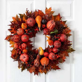 Nearly Natural Pumpkin Wreath